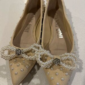 Gianni Bini Tan Pearl Embellished Flats